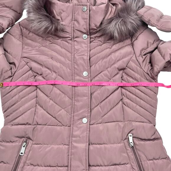 Kenneth Cole Womens Dusty Rose Chevron Quilted Down Long Puffer Jacket Sz L - Picture 11 of 13